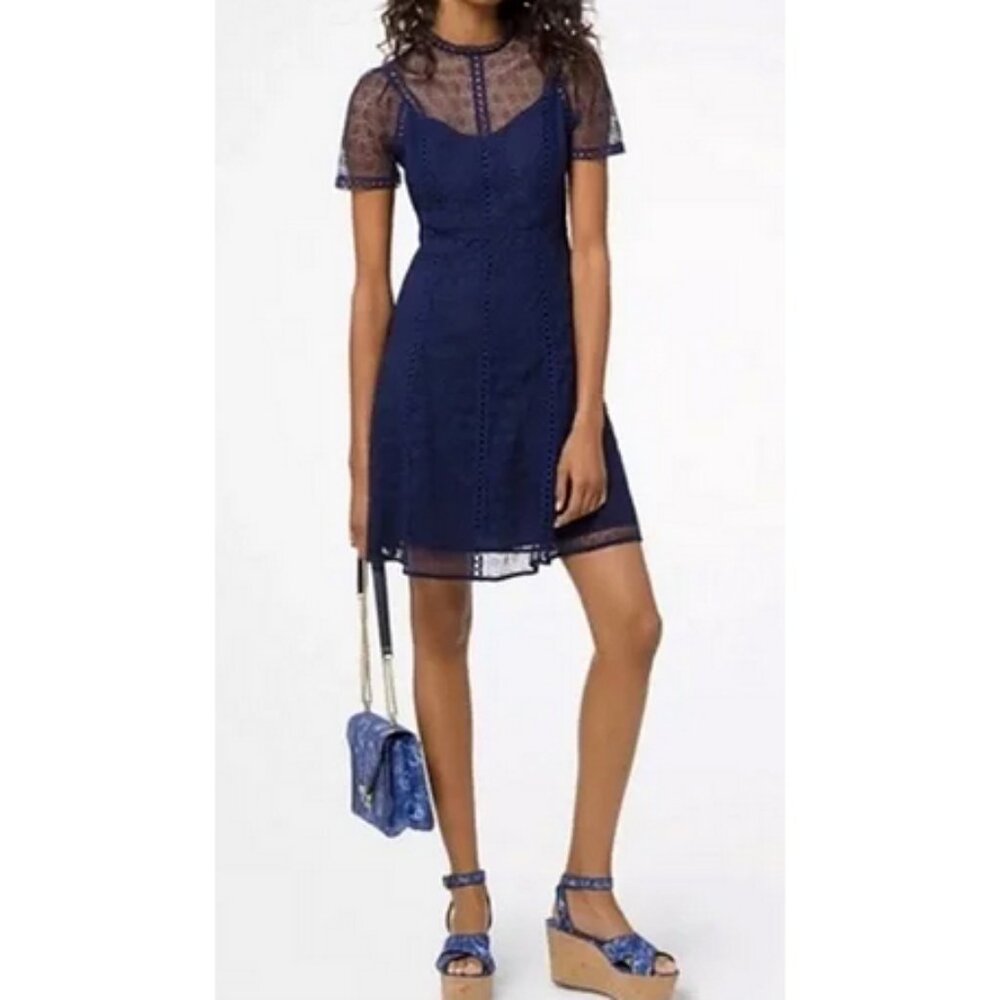 Michael Kors Floral Lace Mini Dress, short sleeves, navy,  NWT, size 4